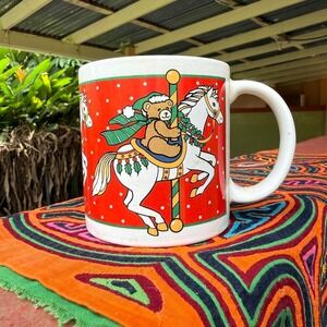 1987 R. Dakin & Co Christmas Carousel mugSanta‎ vintage xmas holiday decor Japan